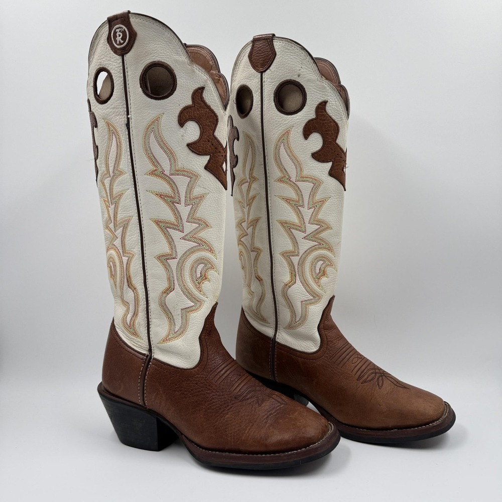 Tony Lama Western Boots Womens Size 6.5 Brown Leather Cowboy Square Toe RR2007